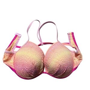 Victoria's Secret Pink Ombre Bikini Top Lace Crochet Size 36DD Swim Beach GUC